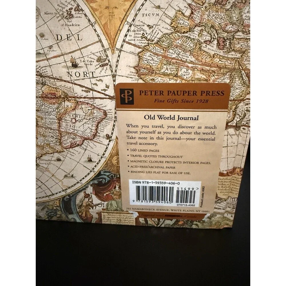 Old World Map Journal Peter Pauper Press Lined Pages Magnetic Closure Travel